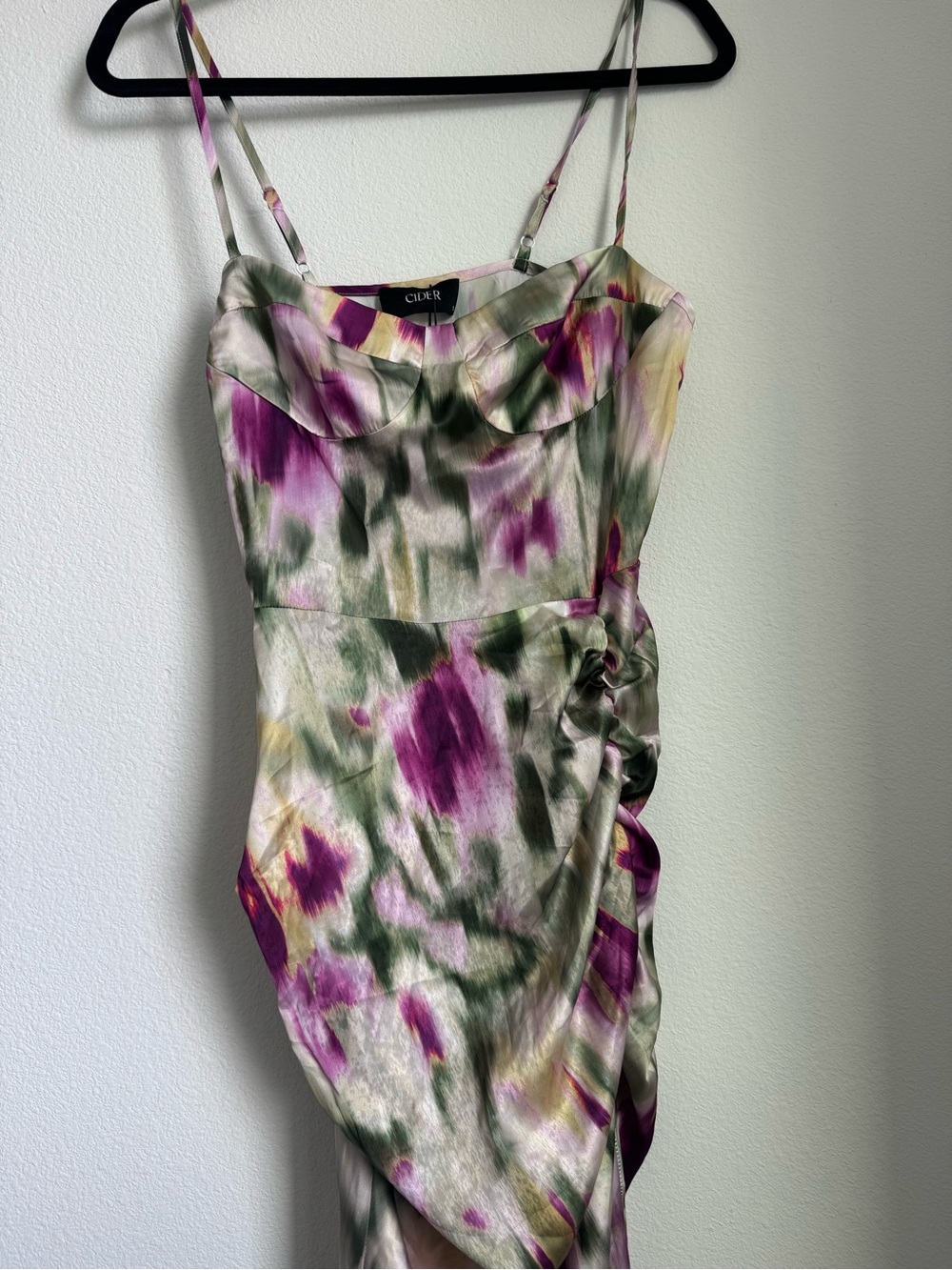 Cider Green and Pink Watercolor Ruched Midi Dress - Picture 2 of 6